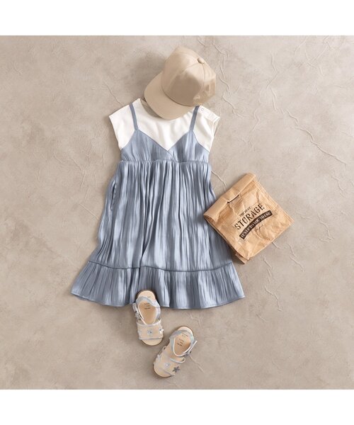 apres les cours（アプレレクール）の「WEB限定 ワッシャーサテンドッキングキャミワンピ（ワンピース・キッズ・ベージュ/ブルー・90cm/110cm/100cm/120cm/130cm/140cm）」の3枚目の写真