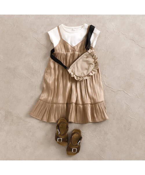 apres les cours（アプレレクール）の「WEB限定 ワッシャーサテンドッキングキャミワンピ（ワンピース・キッズ・ベージュ/ブルー・90cm/110cm/100cm/120cm/130cm/140cm）」の9枚目の写真