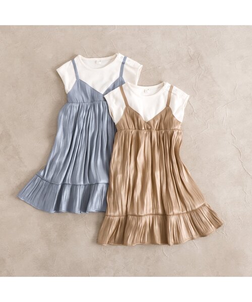 apres les cours（アプレレクール）の「WEB限定 ワッシャーサテンドッキングキャミワンピ（ワンピース・キッズ・ベージュ/ブルー・90cm/110cm/100cm/120cm/130cm/140cm）」の16枚目の写真