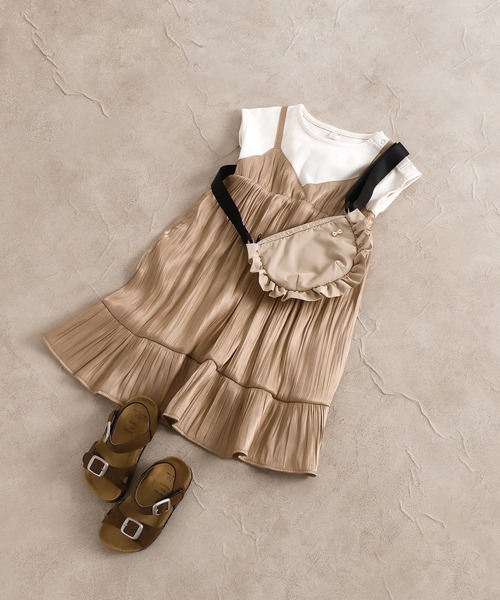 apres les cours（アプレレクール）の「WEB限定 ワッシャーサテンドッキングキャミワンピ（ワンピース・キッズ・ベージュ/ブルー・90cm/110cm/100cm/120cm/130cm/140cm）」の18枚目の写真