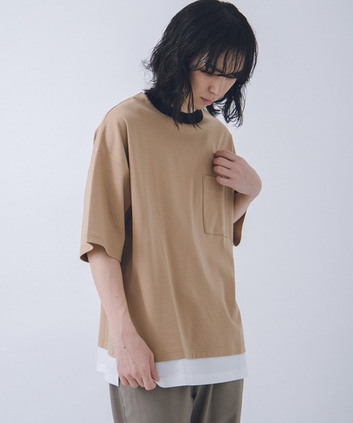 URBAN RESEARCH(アーバンリサーチ)の「URBAN RESEARCH iD レイヤードシルケットポンチTシャツ(Tシャツ/カットソー・メンズ・ベージュ/グリーン系その他/ブラック・LARGE/MEDIUM)」の1枚目の写真