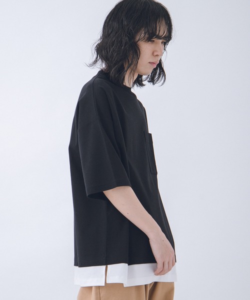 URBAN RESEARCH(アーバンリサーチ)の「URBAN RESEARCH iD レイヤードシルケットポンチTシャツ(Tシャツ/カットソー・メンズ・ベージュ/グリーン系その他/ブラック・LARGE/MEDIUM)」の2枚目の写真