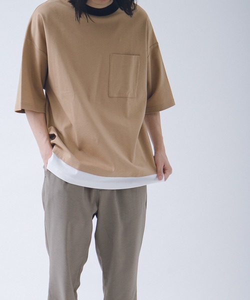 URBAN RESEARCH(アーバンリサーチ)の「URBAN RESEARCH iD レイヤードシルケットポンチTシャツ(Tシャツ/カットソー・メンズ・ベージュ/グリーン系その他/ブラック・LARGE/MEDIUM)」の8枚目の写真