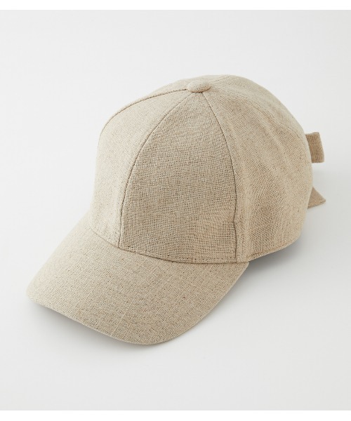 AZUL by moussy（アズールバイマウジー）の「LIKE LINEN BACK RIBBON CAP/ライクリネンバックリボンキャップ（キャップ・レディース・アイボリー/ベージュ/ブラック・FREE）」の2枚目の写真