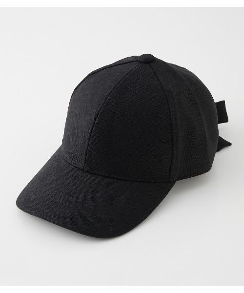 AZUL by moussy（アズールバイマウジー）の「LIKE LINEN BACK RIBBON CAP/ライクリネンバックリボンキャップ（キャップ・レディース・アイボリー/ベージュ/ブラック・FREE）」の3枚目の写真