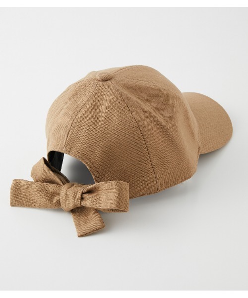 AZUL by moussy（アズールバイマウジー）の「LIKE LINEN BACK RIBBON CAP/ライクリネンバックリボンキャップ（キャップ・レディース・アイボリー/ベージュ/ブラック・FREE）」の6枚目の写真