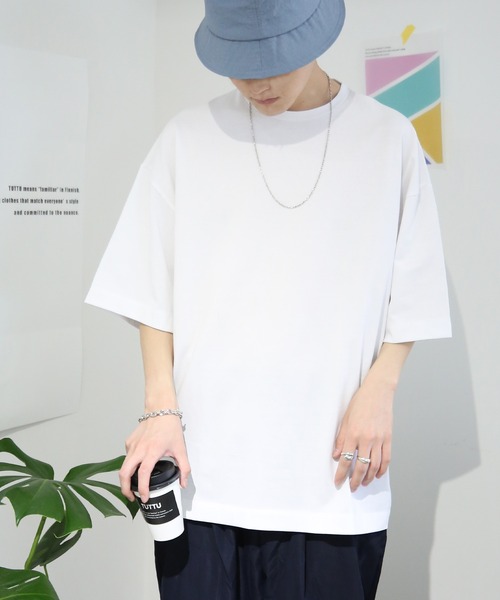 TUTTU（トゥトゥ）の「ビッグシルエット 無地Tシャツ（Tシャツ/カットソー・メンズ・スカイブルー/ブラック/ホワイト/ベージュ/チャコール/グレイッシュベージュ・M/L）」の2枚目の写真