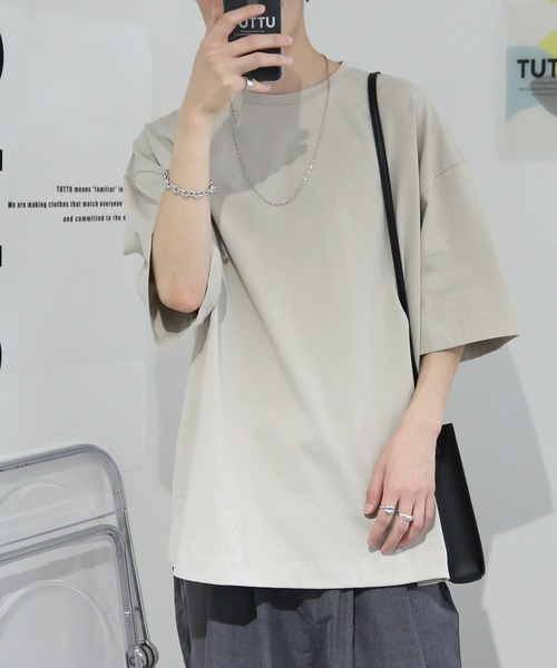 TUTTU（トゥトゥ）の「ビッグシルエット 無地Tシャツ（Tシャツ/カットソー・メンズ・スカイブルー/ブラック/ホワイト/ベージュ/チャコール/グレイッシュベージュ・M/L）」の5枚目の写真