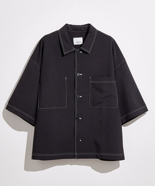 JUNRED(ジュンレッド)の「ステッチ配色ショートシャツブルゾン(シャツ/ブラウス・メンズ・ブラック/ベージュ/サックスブルー・S/M/L)」の18枚目の写真