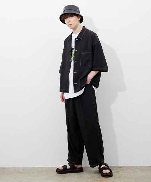 JUNRED(ジュンレッド)の「ステッチ配色ショートシャツブルゾン(シャツ/ブラウス・メンズ・ブラック/ベージュ/サックスブルー・S/M/L)」の14枚目の写真