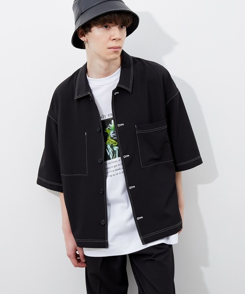 JUNRED(ジュンレッド)の「ステッチ配色ショートシャツブルゾン(シャツ/ブラウス・メンズ・ブラック/ベージュ/サックスブルー・S/M/L)」の21枚目の写真