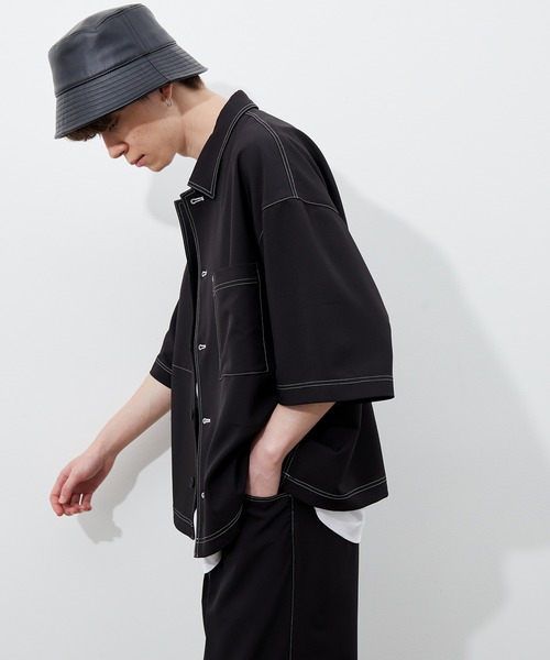 JUNRED(ジュンレッド)の「ステッチ配色ショートシャツブルゾン(シャツ/ブラウス・メンズ・ブラック/ベージュ/サックスブルー・S/M/L)」の9枚目の写真