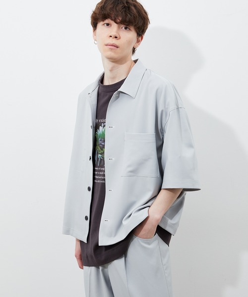 JUNRED(ジュンレッド)の「ステッチ配色ショートシャツブルゾン(シャツ/ブラウス・メンズ・ブラック/ベージュ/サックスブルー・S/M/L)」の12枚目の写真