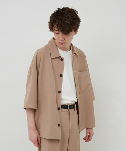 JUNRED(ジュンレッド)の「ステッチ配色ショートシャツブルゾン(シャツ/ブラウス・メンズ・ブラック/ベージュ/サックスブルー・S/M/L)」の7枚目の写真