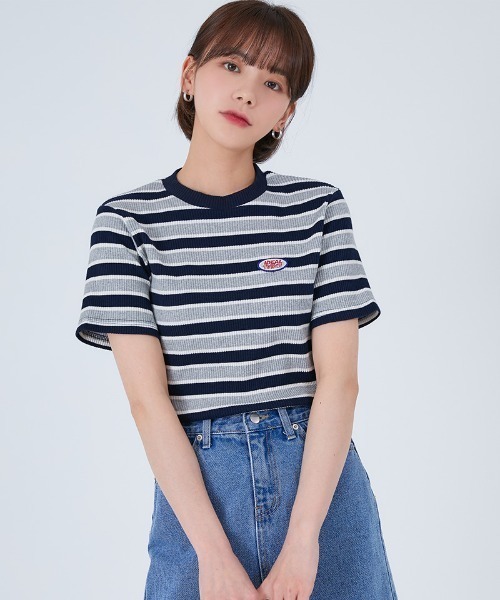 ACOVER(オコボ)の「『ACOVER/オコボ』STRIPE WAPPEN GOLGI T-SHIRTS/ボーダー ワッペン 半袖Tシャツ(Tシャツ/カットソー・レディース・グレー/レッド・FREE)」の15枚目の写真