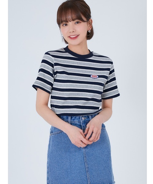 ACOVER(オコボ)の「『ACOVER/オコボ』STRIPE WAPPEN GOLGI T-SHIRTS/ボーダー ワッペン 半袖Tシャツ(Tシャツ/カットソー・レディース・グレー/レッド・FREE)」の6枚目の写真