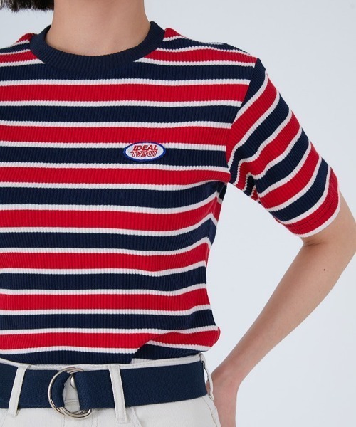 ACOVER(オコボ)の「『ACOVER/オコボ』STRIPE WAPPEN GOLGI T-SHIRTS/ボーダー ワッペン 半袖Tシャツ(Tシャツ/カットソー・レディース・グレー/レッド・FREE)」の12枚目の写真
