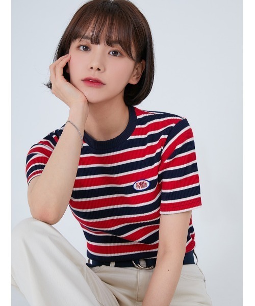 ACOVER(オコボ)の「『ACOVER/オコボ』STRIPE WAPPEN GOLGI T-SHIRTS/ボーダー ワッペン 半袖Tシャツ(Tシャツ/カットソー・レディース・グレー/レッド・FREE)」の16枚目の写真
