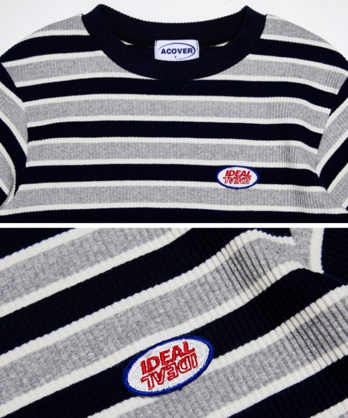 ACOVER(オコボ)の「『ACOVER/オコボ』STRIPE WAPPEN GOLGI T-SHIRTS/ボーダー ワッペン 半袖Tシャツ(Tシャツ/カットソー・レディース・グレー/レッド・FREE)」の4枚目の写真