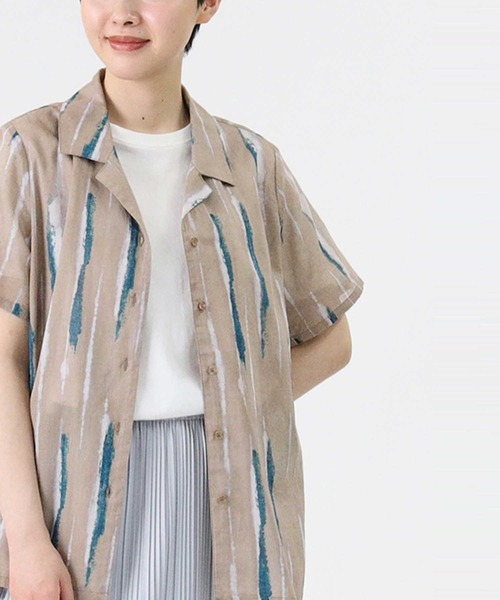 RAG MACHINE（ラグマシーン）の「【RAG MACHINE】柄シアーシャツ（シャツ/ブラウス・レディース・ブラウン/ベージュ/ホワイト×ネイビー・M/L）」の3枚目の写真