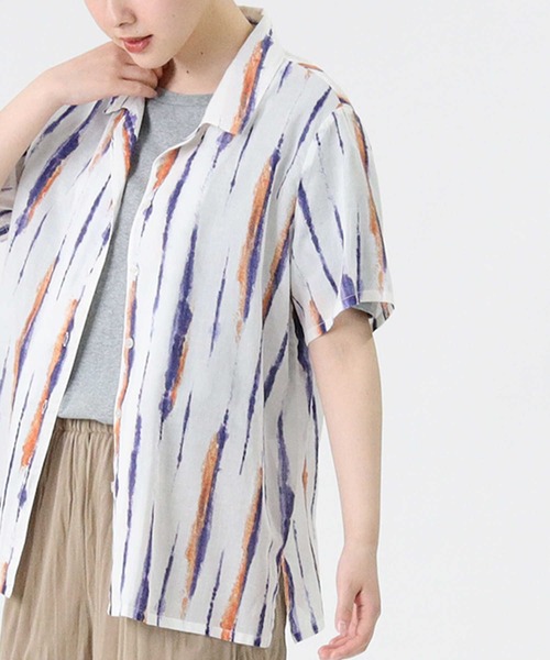 RAG MACHINE（ラグマシーン）の「【RAG MACHINE】柄シアーシャツ（シャツ/ブラウス・レディース・ブラウン/ベージュ/ホワイト×ネイビー・M/L）」の2枚目の写真