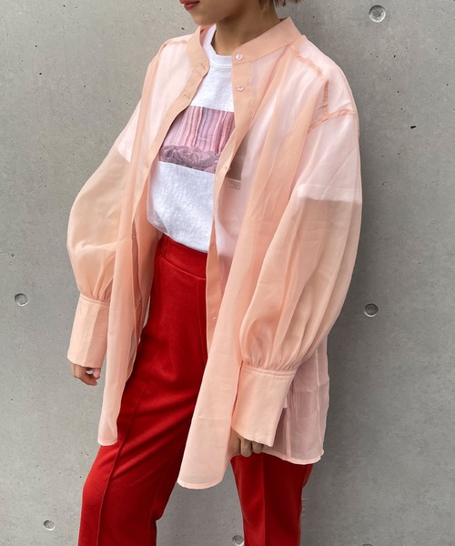 frunco（フランコ）の「【ZOZO限定カラー:BLUE】シアーバンドカラーシャツ（シャツ/ブラウス・レディース・ピンク/アイボリー/ブルー・FREE）」の3枚目の写真