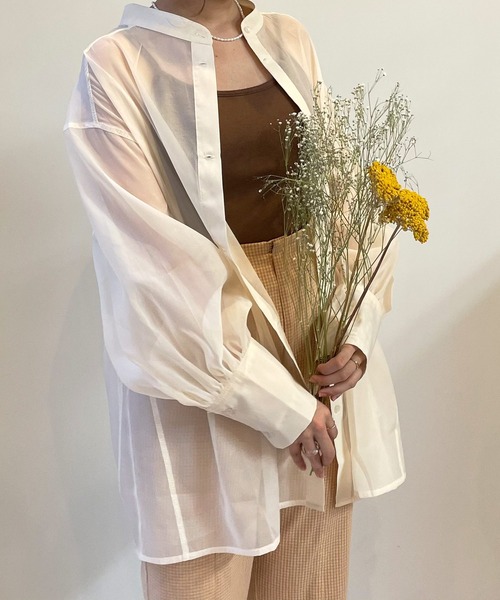 frunco（フランコ）の「【ZOZO限定カラー:BLUE】シアーバンドカラーシャツ（シャツ/ブラウス・レディース・ピンク/アイボリー/ブルー・FREE）」の2枚目の写真