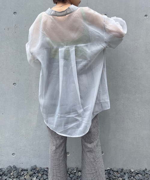 frunco（フランコ）の「【ZOZO限定カラー:BLUE】シアーバンドカラーシャツ（シャツ/ブラウス・レディース・ピンク/アイボリー/ブルー・FREE）」の8枚目の写真