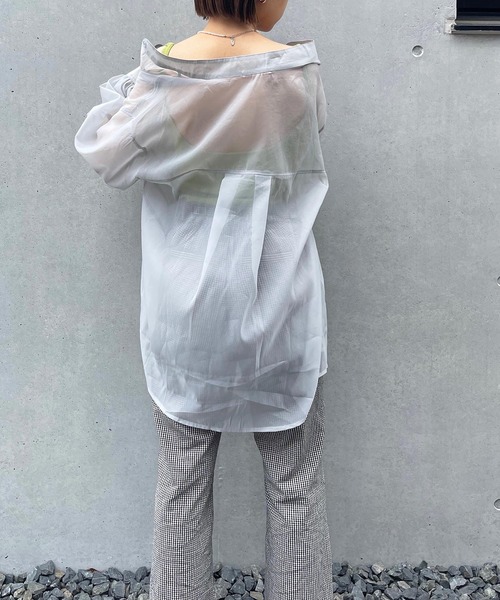 frunco（フランコ）の「【ZOZO限定カラー:BLUE】シアーバンドカラーシャツ（シャツ/ブラウス・レディース・ピンク/アイボリー/ブルー・FREE）」の10枚目の写真