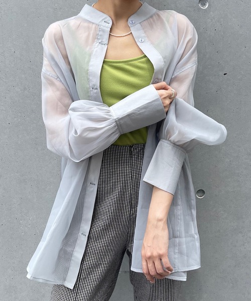 frunco（フランコ）の「【ZOZO限定カラー:BLUE】シアーバンドカラーシャツ（シャツ/ブラウス・レディース・ピンク/アイボリー/ブルー・FREE）」の9枚目の写真