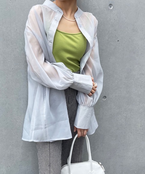 frunco（フランコ）の「【ZOZO限定カラー:BLUE】シアーバンドカラーシャツ（シャツ/ブラウス・レディース・ピンク/アイボリー/ブルー・FREE）」の12枚目の写真