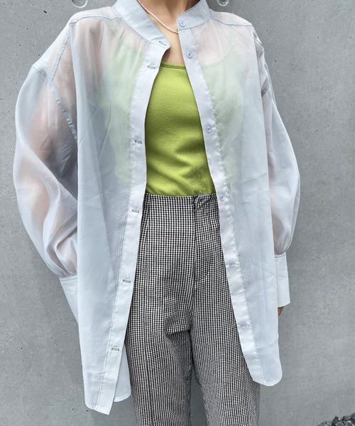 frunco（フランコ）の「【ZOZO限定カラー:BLUE】シアーバンドカラーシャツ（シャツ/ブラウス・レディース・ピンク/アイボリー/ブルー・FREE）」の6枚目の写真