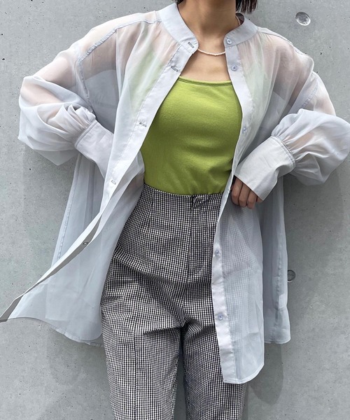 frunco（フランコ）の「【ZOZO限定カラー:BLUE】シアーバンドカラーシャツ（シャツ/ブラウス・レディース・ピンク/アイボリー/ブルー・FREE）」の7枚目の写真