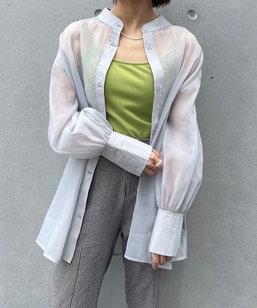 frunco（フランコ）の「【ZOZO限定カラー:BLUE】シアーバンドカラーシャツ（シャツ/ブラウス・レディース・ピンク/アイボリー/ブルー・FREE）」の16枚目の写真