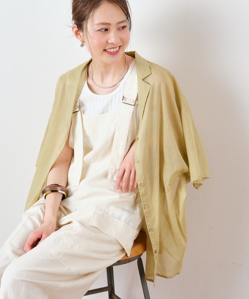 CIAOPANIC TYPY(チャオパニックティピー)の「綿シアー開襟スリットカラーシャツ(シャツ/ブラウス・レディース・サンドベージュ/グリーン系その他/ブラウン/チャコールグレー・ONE SIZE)」の4枚目の写真