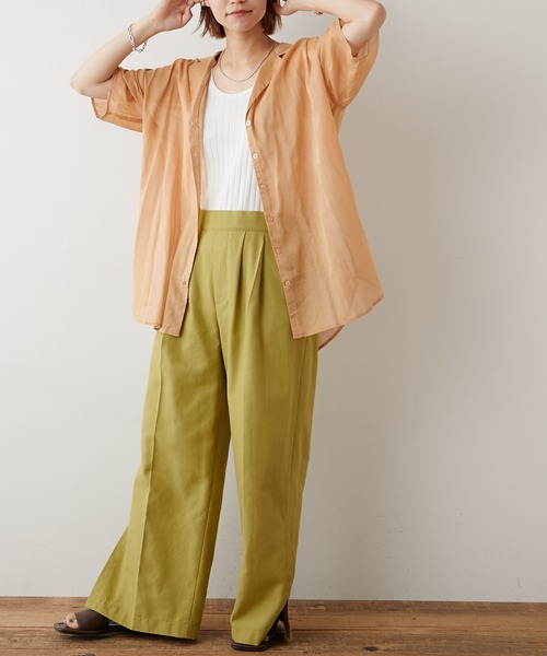 CIAOPANIC TYPY(チャオパニックティピー)の「綿シアー開襟スリットカラーシャツ(シャツ/ブラウス・レディース・サンドベージュ/グリーン系その他/ブラウン/チャコールグレー・ONE SIZE)」の7枚目の写真