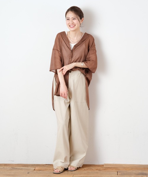 新品　poet シアーカラーチュニックシャツ　ONESIZE 2025 新作】コットンシアーガーゼ ドットpt.シャツカラー