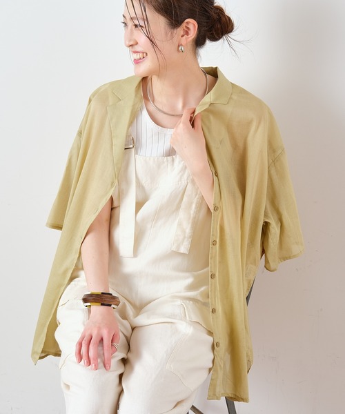 CIAOPANIC TYPY(チャオパニックティピー)の「綿シアー開襟スリットカラーシャツ(シャツ/ブラウス・レディース・サンドベージュ/グリーン系その他/ブラウン/チャコールグレー・ONE SIZE)」の11枚目の写真