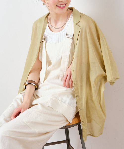 CIAOPANIC TYPY(チャオパニックティピー)の「綿シアー開襟スリットカラーシャツ(シャツ/ブラウス・レディース・サンドベージュ/グリーン系その他/ブラウン/チャコールグレー・ONE SIZE)」の12枚目の写真