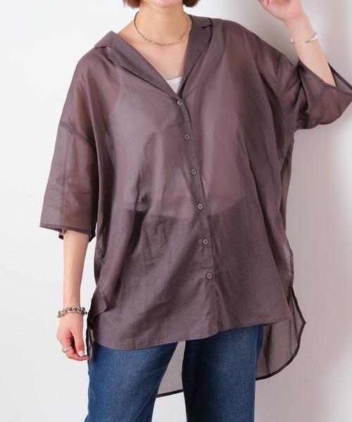 CIAOPANIC TYPY(チャオパニックティピー)の「綿シアー開襟スリットカラーシャツ(シャツ/ブラウス・レディース・サンドベージュ/グリーン系その他/ブラウン/チャコールグレー・ONE SIZE)」の20枚目の写真