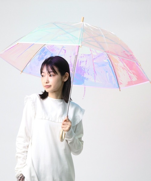 Amvel（アンベル）の「【 Amvel / アンベル 】 オーロラ ビニール傘 / オーロラ傘 Aurora Vinyl Umbrella A2106LF AMI（長傘・レディース・ホワイト・FREE）」の6枚目の写真