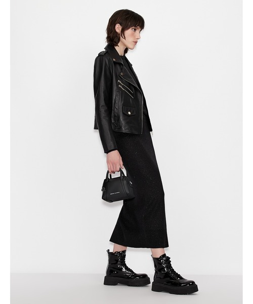 ARMANI EXCHANGE（アルマーニエクスチェンジ）の「【A|X アルマーニ エクスチェンジ】ラムレザー　ライダースジャケット（ライダースジャケット・レディース・ブラック・MEDIUM/SMALL/X-SMALL）」の2枚目の写真