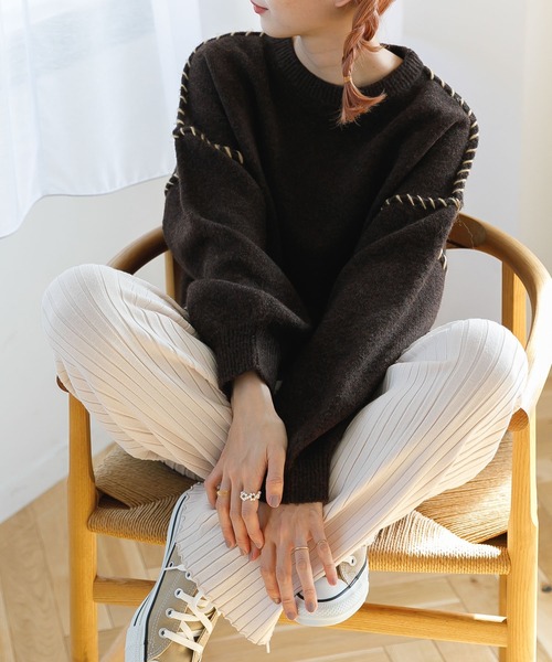 SLURR（スラ―）の「ステッチもちもちニット（ニット/セーター・レディース・ミント/チョコ/オフホワイト・FREE）」の2枚目の写真