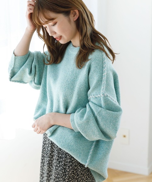 SLURR（スラ―）の「ステッチもちもちニット（ニット/セーター・レディース・ミント/チョコ/オフホワイト・FREE）」の3枚目の写真