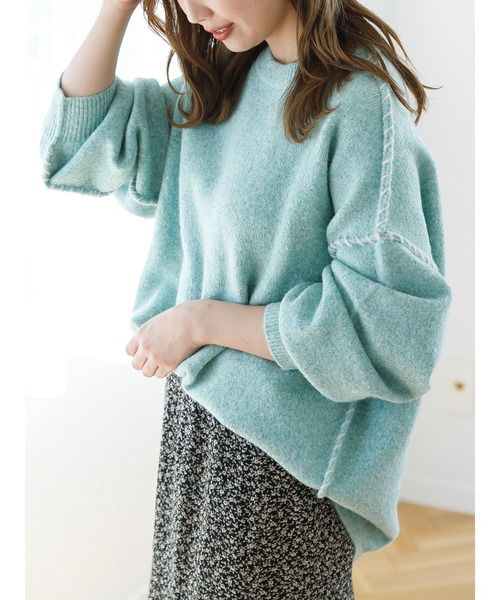 SLURR（スラ―）の「ステッチもちもちニット（ニット/セーター・レディース・ミント/チョコ/オフホワイト・FREE）」の6枚目の写真