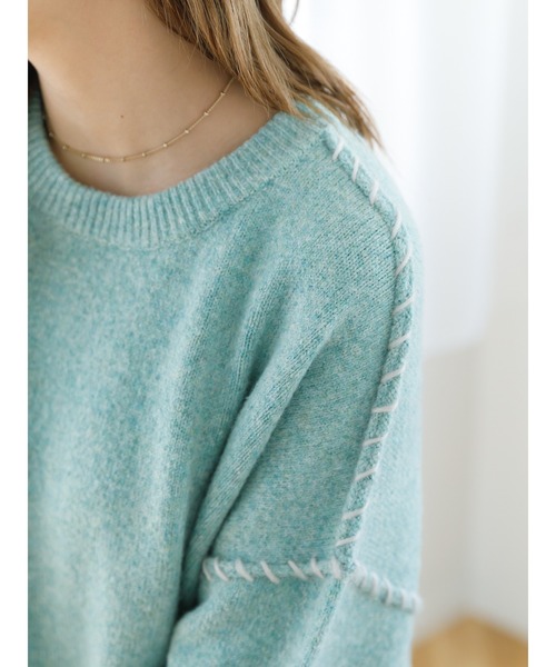 SLURR（スラ―）の「ステッチもちもちニット（ニット/セーター・レディース・ミント/チョコ/オフホワイト・FREE）」の8枚目の写真