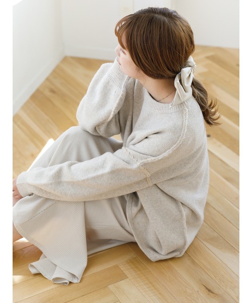 SLURR（スラ―）の「ステッチもちもちニット（ニット/セーター・レディース・ミント/チョコ/オフホワイト・FREE）」の12枚目の写真