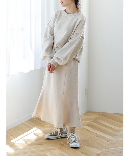 SLURR（スラ―）の「ステッチもちもちニット（ニット/セーター・レディース・ミント/チョコ/オフホワイト・FREE）」の13枚目の写真