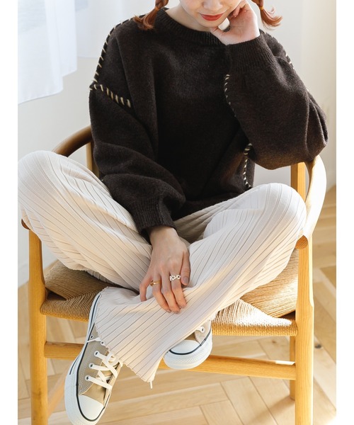 SLURR（スラ―）の「ステッチもちもちニット（ニット/セーター・レディース・ミント/チョコ/オフホワイト・FREE）」の16枚目の写真