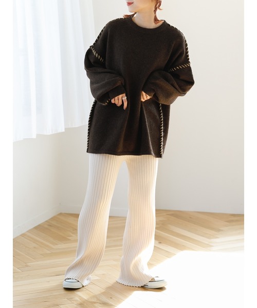 SLURR（スラ―）の「ステッチもちもちニット（ニット/セーター・レディース・ミント/チョコ/オフホワイト・FREE）」の17枚目の写真